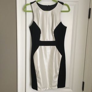 Single Pleather Black and White Sleeveless Dress.